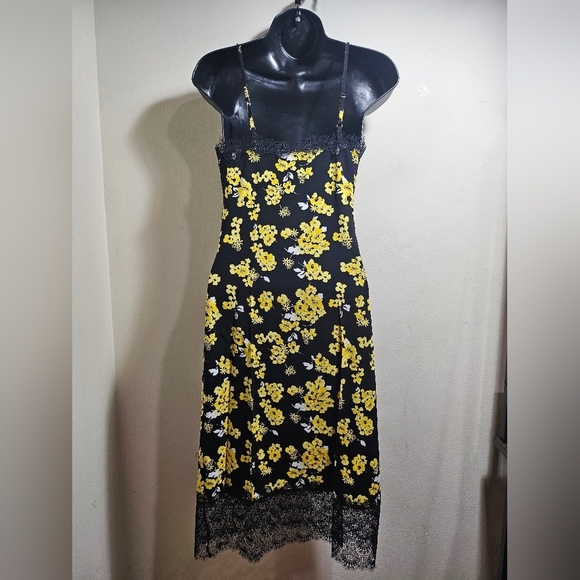 Michael Kors Black Yellow Floral Midi Slip Dress XS - Picture 5 of 11